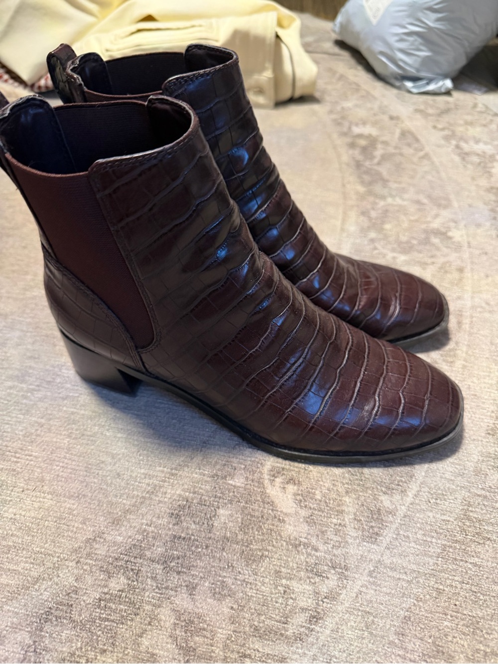 J. Crew Dark Brown Croc-Embossed Chelsea Heeled Boots - Picture 3 of 9